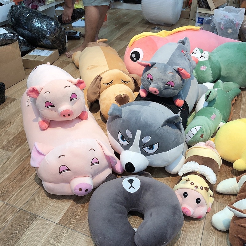 Gấu bông,Gối ôm hình thú con heo béo mắt hí cute thú nhồi bông con lợn ngủ size 40cm, 45cm, 80cm, 1m, 1m, 1m2-SANBEO.VN