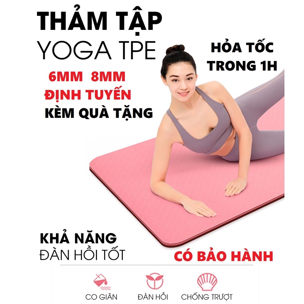 Thảm Tập Yoga GYM 8MM 6MM Định Tuyến Kèm Quà Tặng Cao Cấp 2 Lớp Chống Trượt Dụng Cụ Thể Thao Nam Nữ Dùng làm Chiếu Ngủ