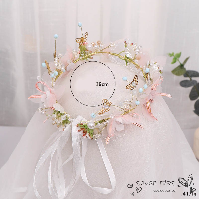 Vòng hoa đeo đầu đính hoa và bướm kiểu Âu Mỹ đơn giản