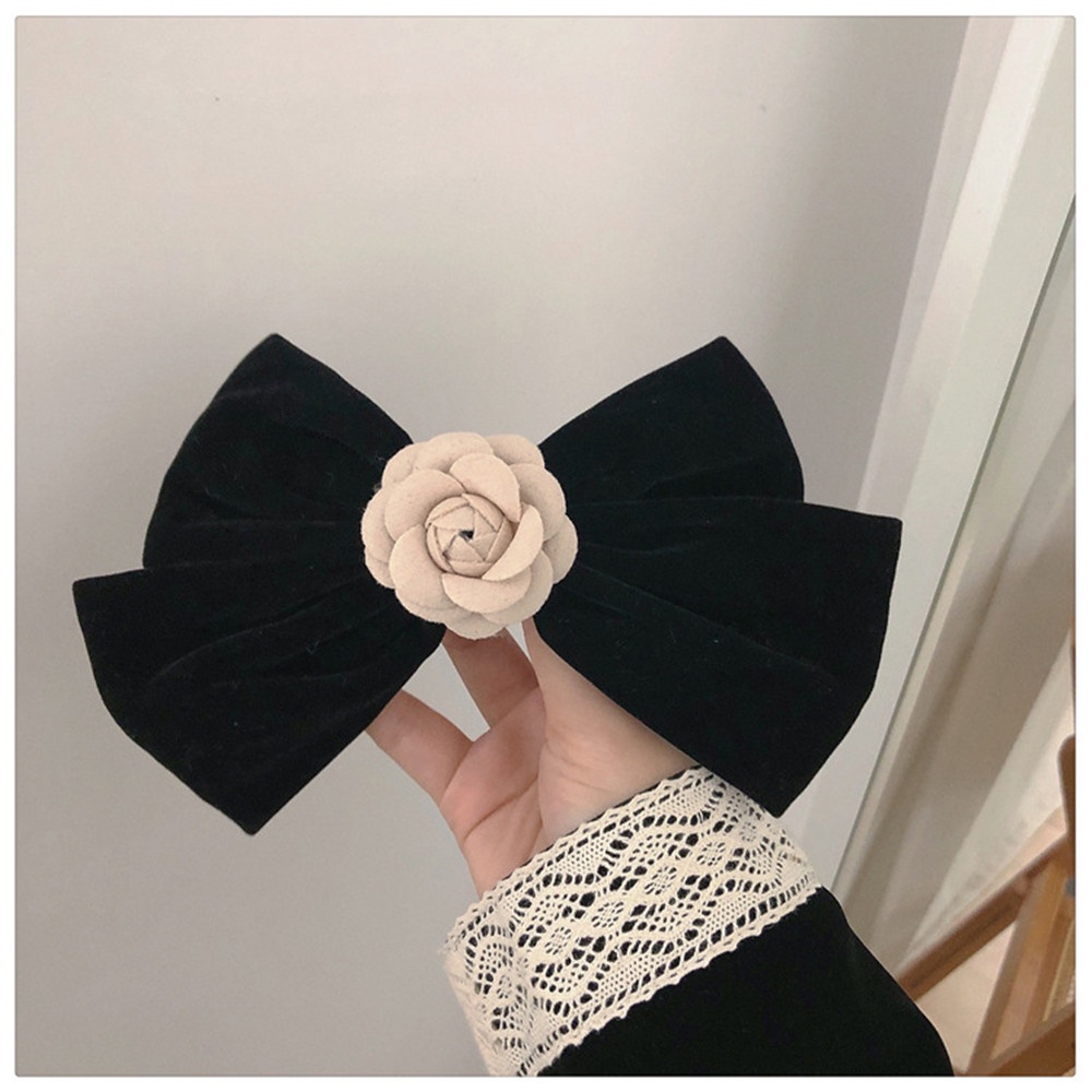 Kẹp Tóc Nơ Vải Nhung Màu Đen Phong Cách Cổ Điển Thời Trang Cho Nữ
