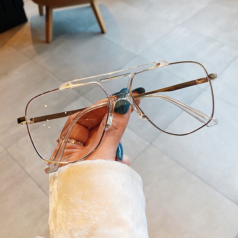 Mắt Kính Gọng Lớn Tròng Lục Giác Chống Ánh Sáng Xanh Thời Trang Mới 2020 Cho Nam