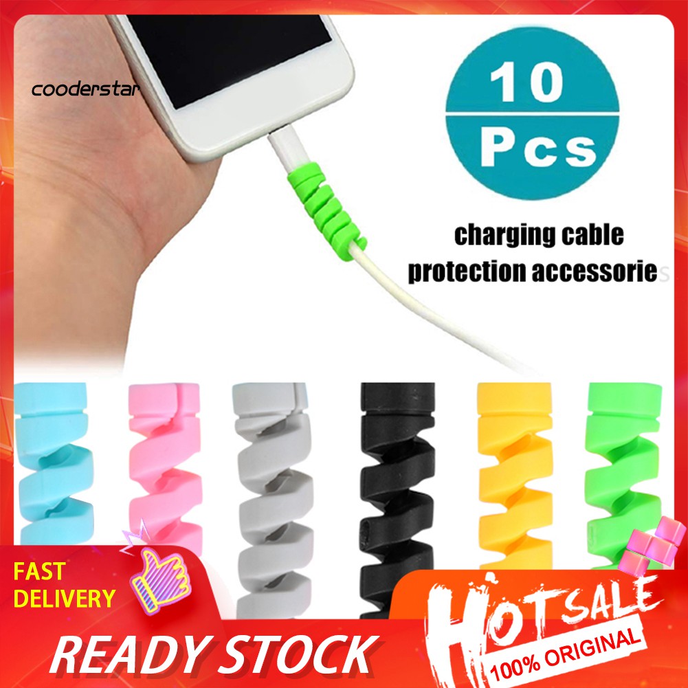 Set 10 phụ kiện bảo vệ đầu dây cáp sạc điện thoại bằng silicon tiện dụng