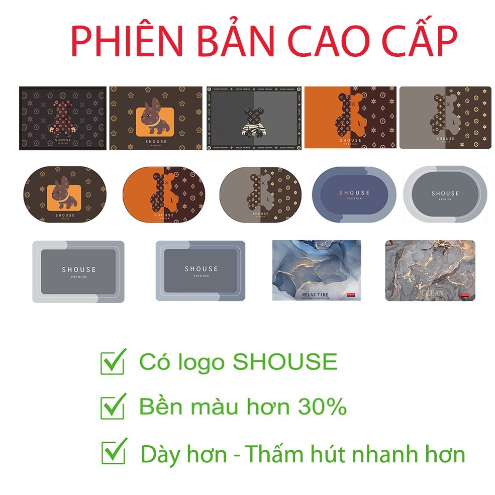 Thảm Lau Chân phòng tắm Silicon SHOUSE siêu thấm hút nước chùi đế cao su chống trơn trượt cao cấp