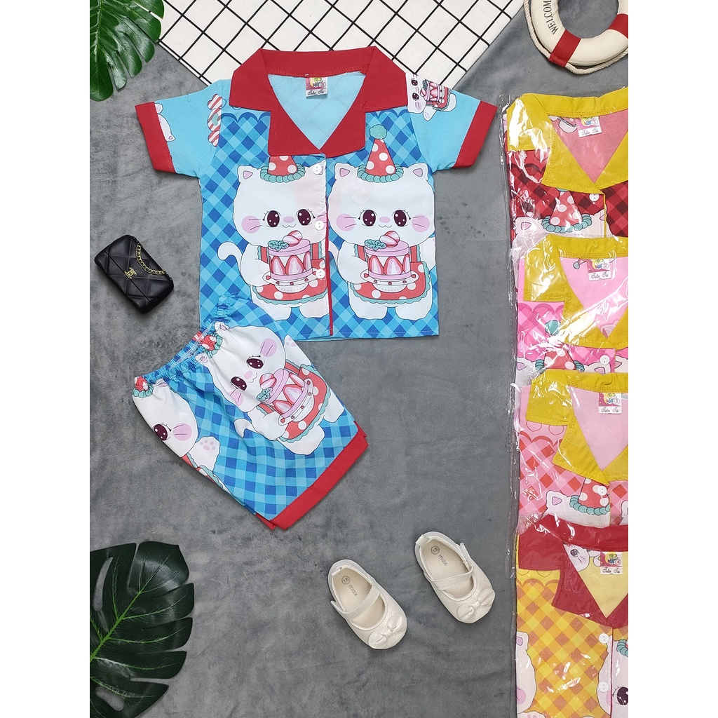 ( Họa tiết ngẫu nhiên) Đồ bộ lụa pijama tay ngắn bé (6-14kg)