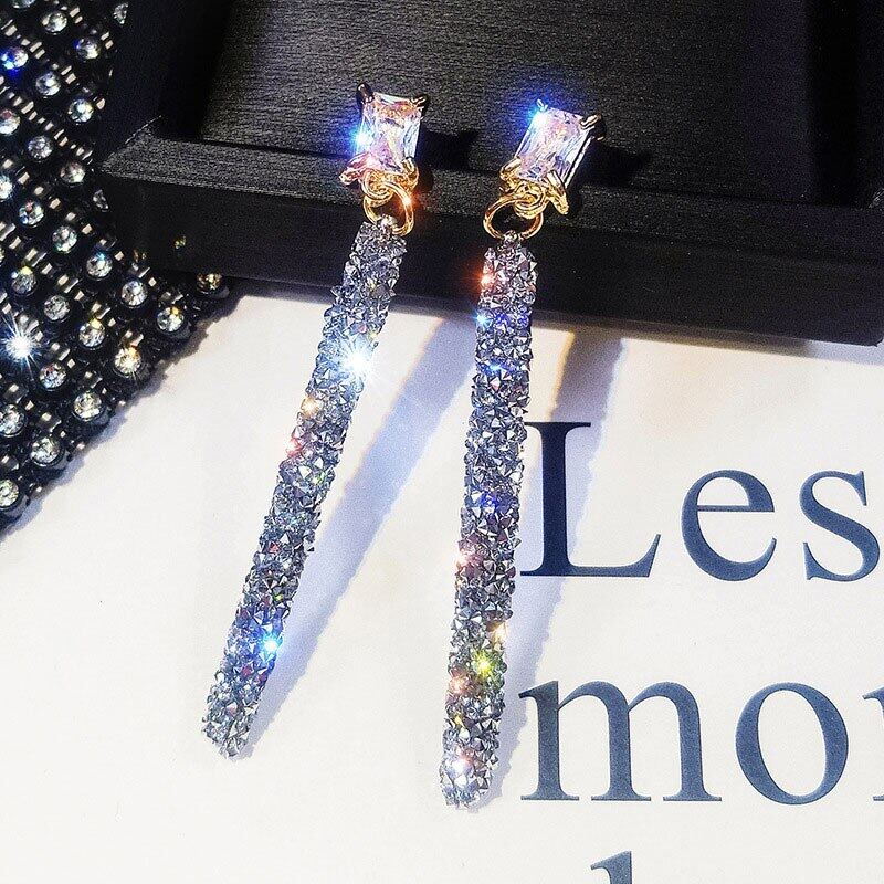 Bông Tai Dáng Dài Đính Pha Lê Phong Cách Hàn Quốc Thời Trang Cho Nữ