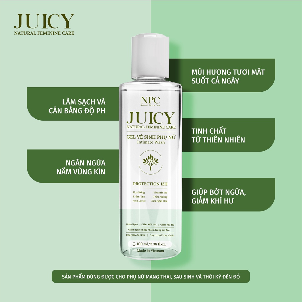 Dung dịch vệ sinh phụ nữ NPC Juicy chai 100ml tinh chất trầu không kháng khuẩn
