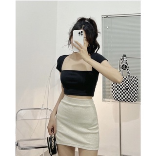 ÁO CỔ VUÔNG TAY NGẮN▪Basic Croptop tay ngắn