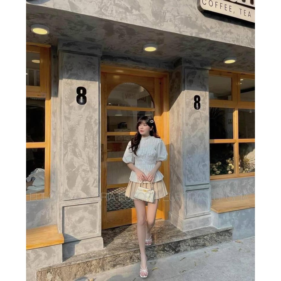 Set Áo Trấng Cổ Tàu Kèm Chân Váy Xếp Ly Siêu Xinh | BigBuy360 - bigbuy360.vn
