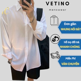 Áo sơ mi nam dài tay VETINO kiểu dáng Hàn Quốc , áo sơ mi trắng vải lụa thái mềm mịn phong cách thời trang