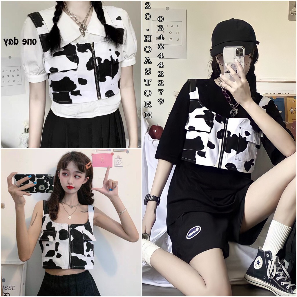 Áo GILE Croptop 3 Lỗ Bò Sữa Kéo Khóa Unisex Siêu Chất Ulzzang