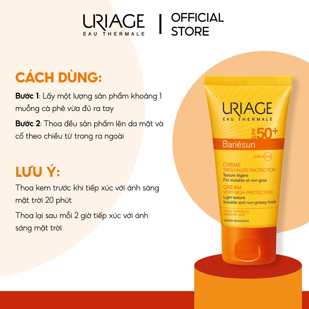 Kem chống nắng không màu URIAGE BARIÉSUN SPF50+ UVB+UVA CRÈME 50ml