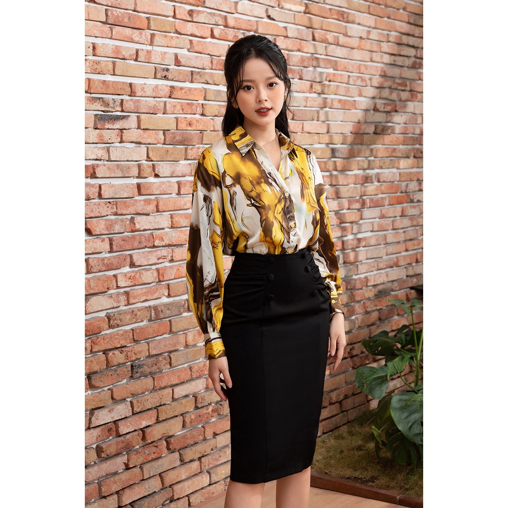 Chân Váy Bút Chì LUPERI Nhún Eo Kết Hợp Cúc Điệu Đà Nữ Tính LFCV5112