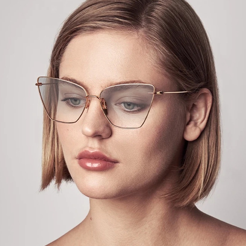 Kính mát mắt mèo oversize gọng kim loại thời trang cho nữ