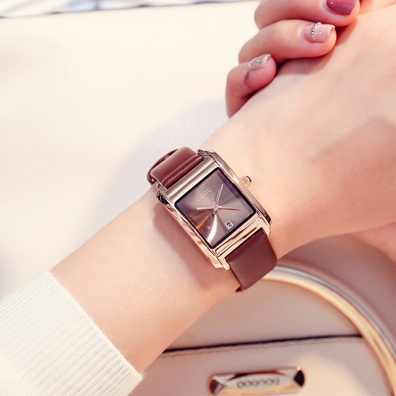 Đồng hồ Quartz Guou thiết kế đơn giản mặt vuông thời trang xinh xắn cho nữ