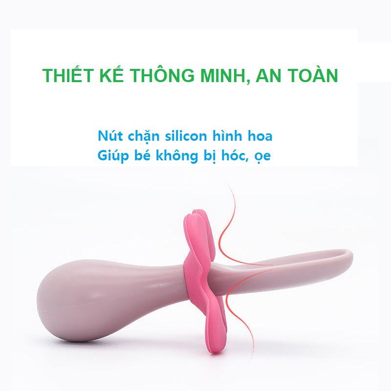 Set thìa dĩa tập xúc hỗ trợ bé ăn dặm có nút chặn hình hoa chống hóc