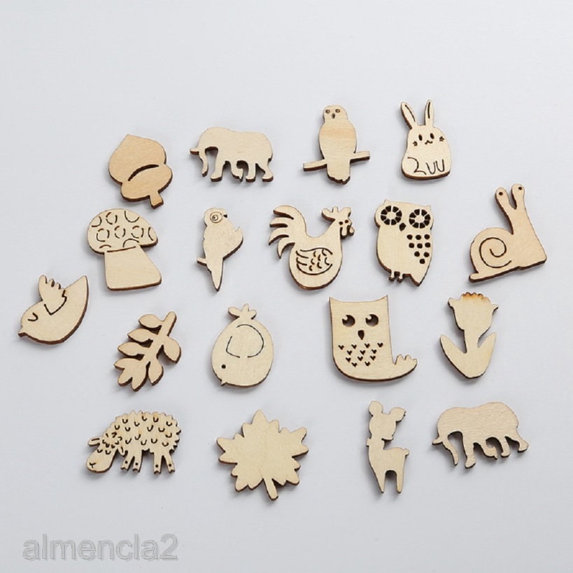 50 Pieces Wooden Animal Shapes Gift Tags Scrapbook Embellishments Art Wood