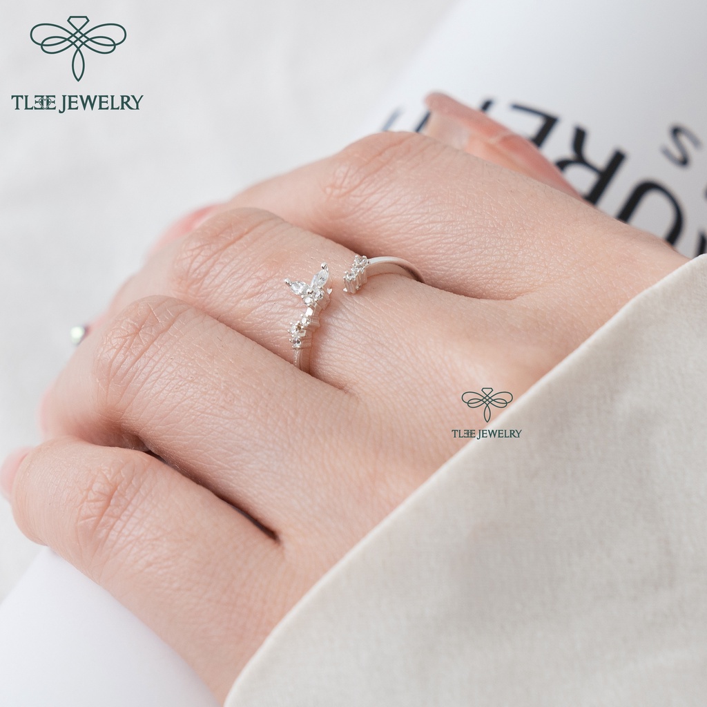Nhẫn bạc nữ TLEE hình cánh bướm cành lá đính đá sang trọng TleeJewelry A0203