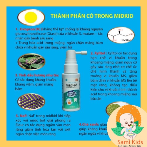 Xịt chống sâu răng cho bé Midkid, xịt răng miệng bảo vệ men răng, ngăn ngừa ố vàng, hà mủn SAMI KIDS