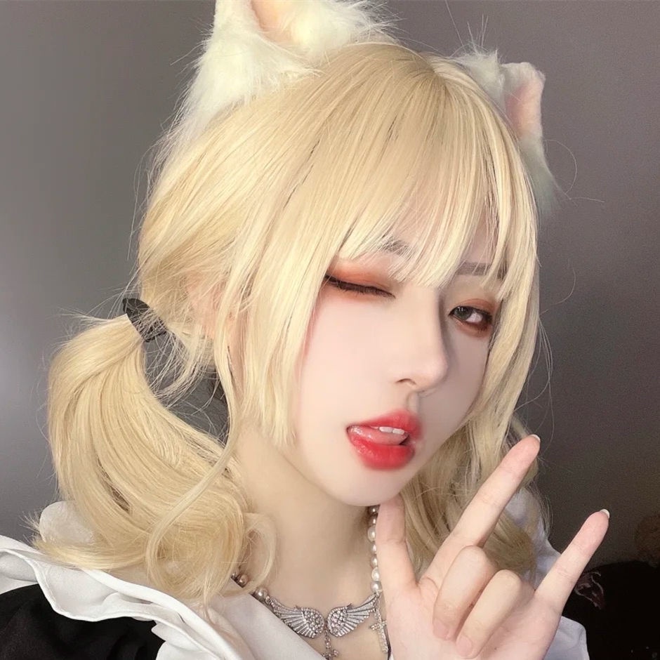 Bộ Tóc Giả Xoăn Dài Màu Vàng Nhạt Dễ Thương Cho Nữ