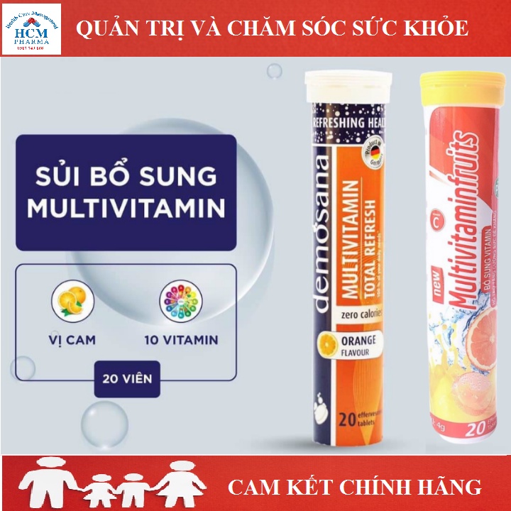 Multivitamin sủi c tăng sức đề kháng cho bé người lớn Demosana Fruits vị cam không đường không calo 20v nhập Đức HCM18