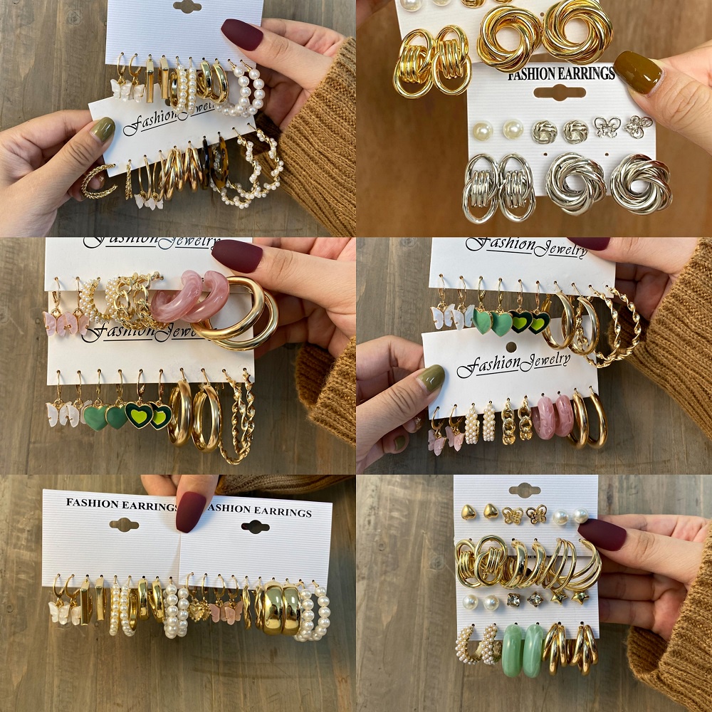 Bộ khuyên tai dạng vòng đính đá thời trang nữ xinh xắn