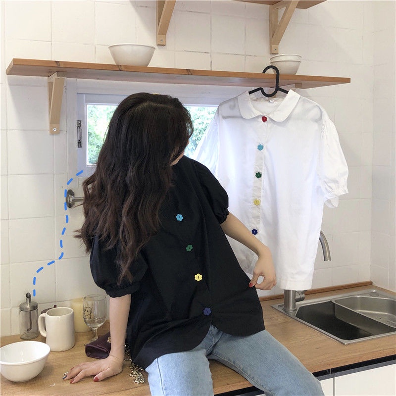 COZOK Áo Sơ Mi Tay Ngắn Dáng Rộng Kiểu Hàn Quốc Thiết Kế Ngọt Ngào