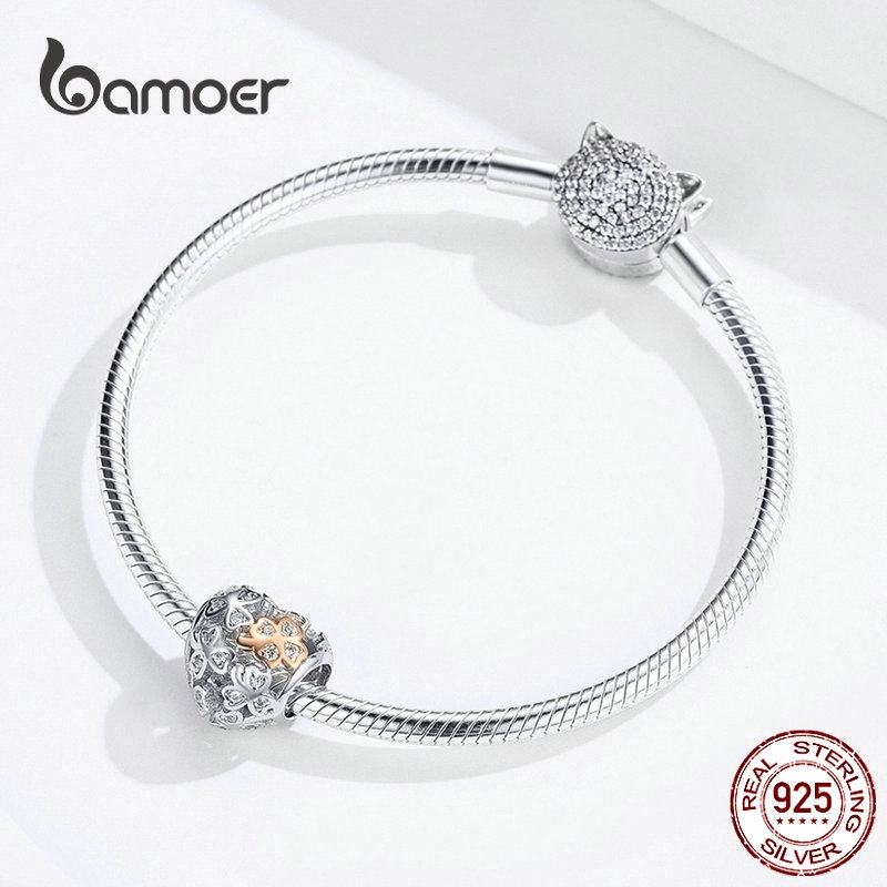 Hạt xỏ trang sức BAMOER bạc trang trí cỏ ba lá xinh xắn làm vòng đeo tay dành cho nữ