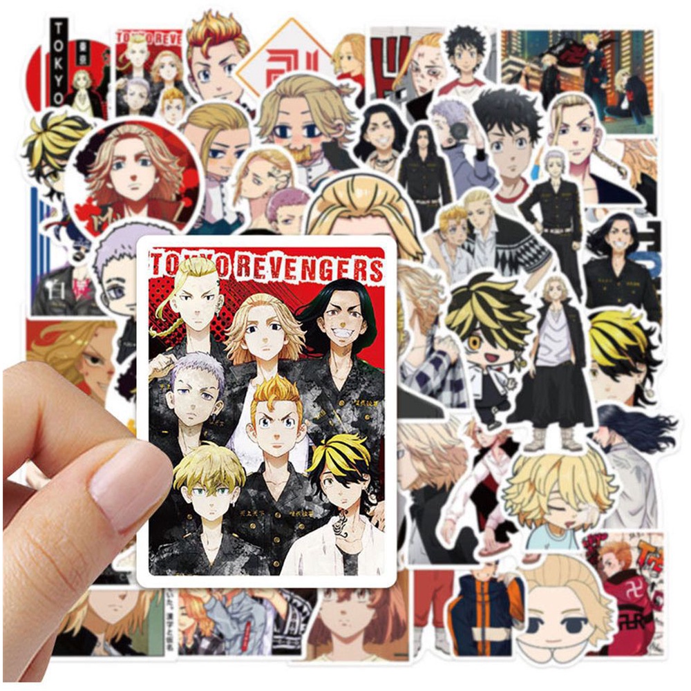 KUNHEV Set 50 miếng dán chống thấm nước họa tiết anime Tokyo Revengers Hanagaki Budo dùng trang trí laptop / vali