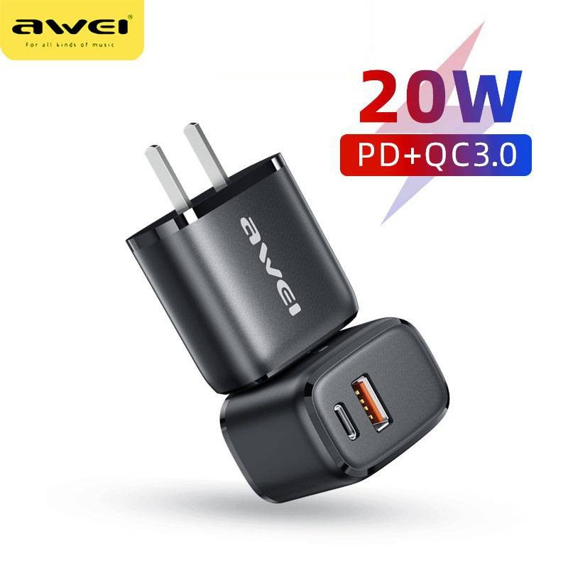 Đầu Cắm Sạc Nhanh Awei C6 Pd20W Usb &amp; Type-C 3.0