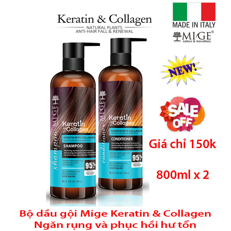 Bộ dầu gội Mige Keratin Collagen 800ml x 2 - Ý