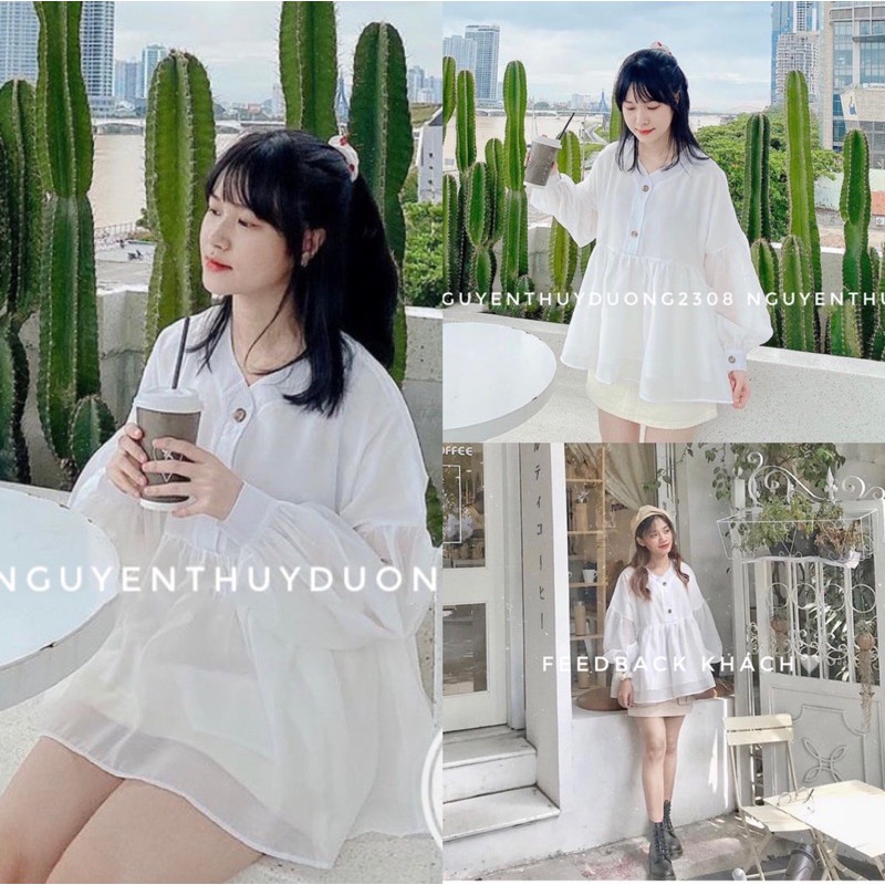 [Ảnh thật/Video] Áo Fancy babydoll tơ tay bồng/Áo bồng bềnh