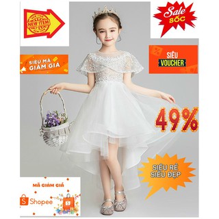 Đầm công chúa trắng đuôi choàng vai cao cấp 13kg - 40kg