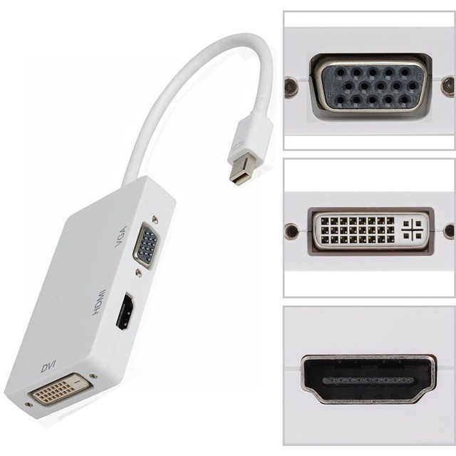 Dây Cáp Chuyển Đổi Từ Cổng Thunderbolt Sang Cổng DVI - Vga / mini dp Sang 3 Trong 1