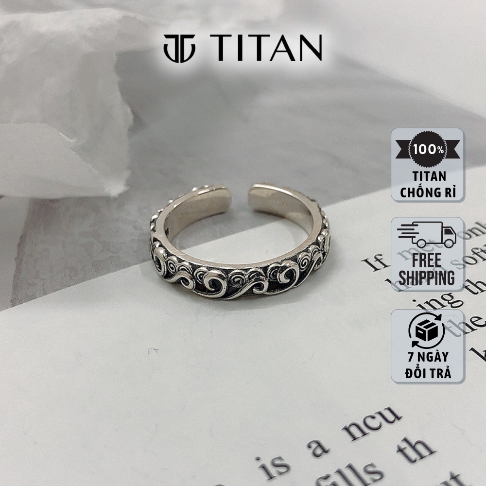 Nhẫn nam Vân Đám Mây, nhẫn titan họa tiết Cloud Ring Titan Shop màu bạc không gỉ thời trang nam nữ unisex đẹp đơn giản