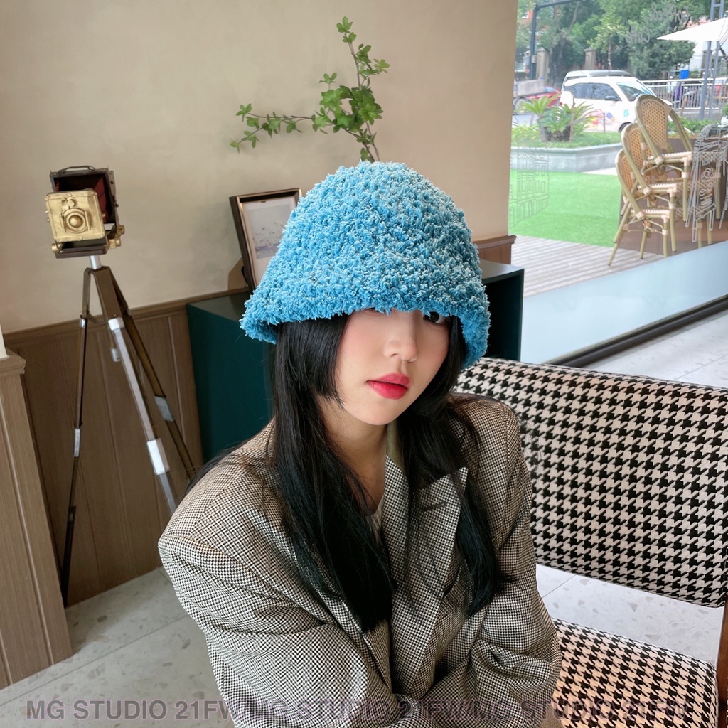 Mũ xô MG STUDIO dệt kim vải nhung san hô 4 màu tùy chọn