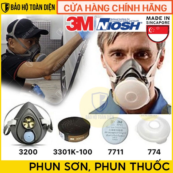 Bộ mặt nạ phòng độc 3M 3200 [trọn bộ 4 món] phun thuốc trừ sâu, phun sơn, lọc bụi, an toàn cho sức khỏe