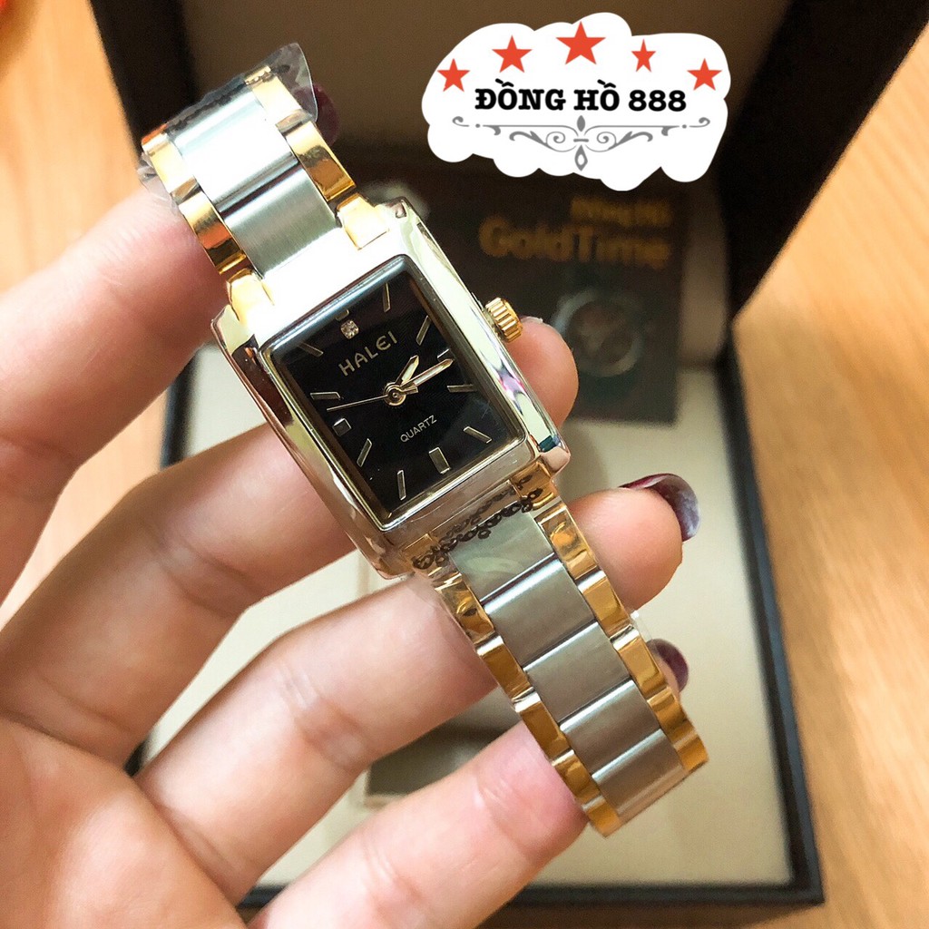 Đồng hồ nữ HALEI máy Nhật chính hãng dây đờ mi mặt vuông đen thép kim loại không gỉ không bay màu chống nước tuyệt đối | BigBuy360 - bigbuy360.vn