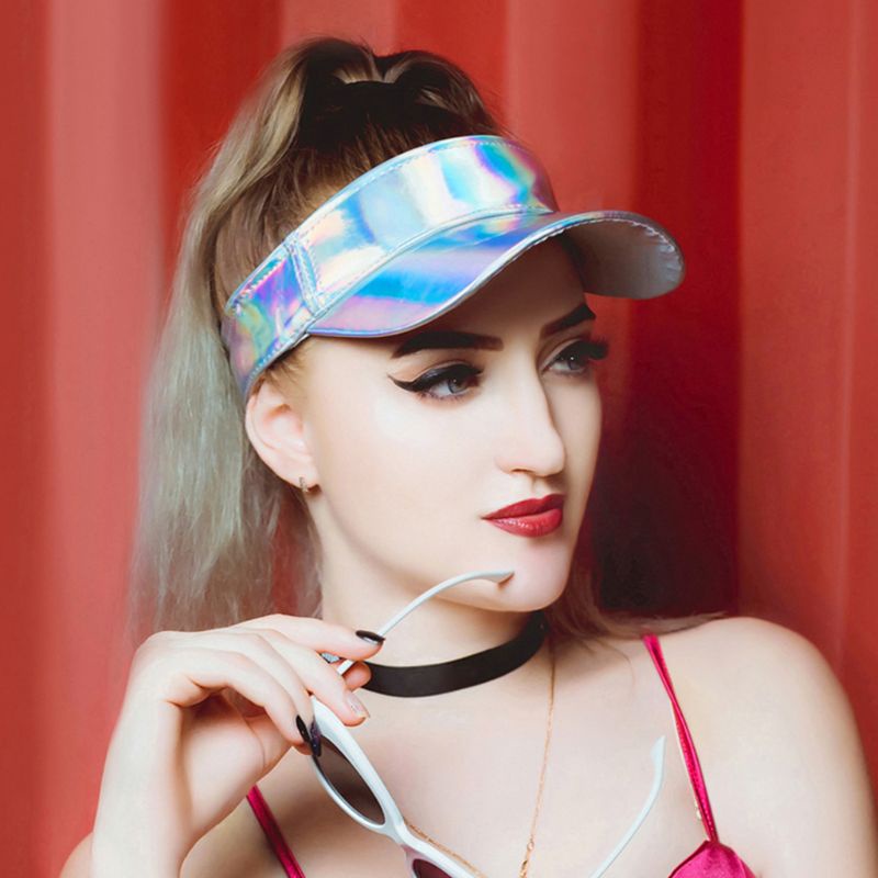 Youyo Mũ Lưỡi Trai Giả Da Hở Chóp Màu Hologram Phong Cách Tối Giản Cho Nam Và Nữ