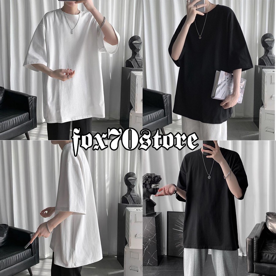 Áo thun trơn oversize Foxseventy, màu đen, trắng, chất thun cotton 100%, cam kết đổi trả