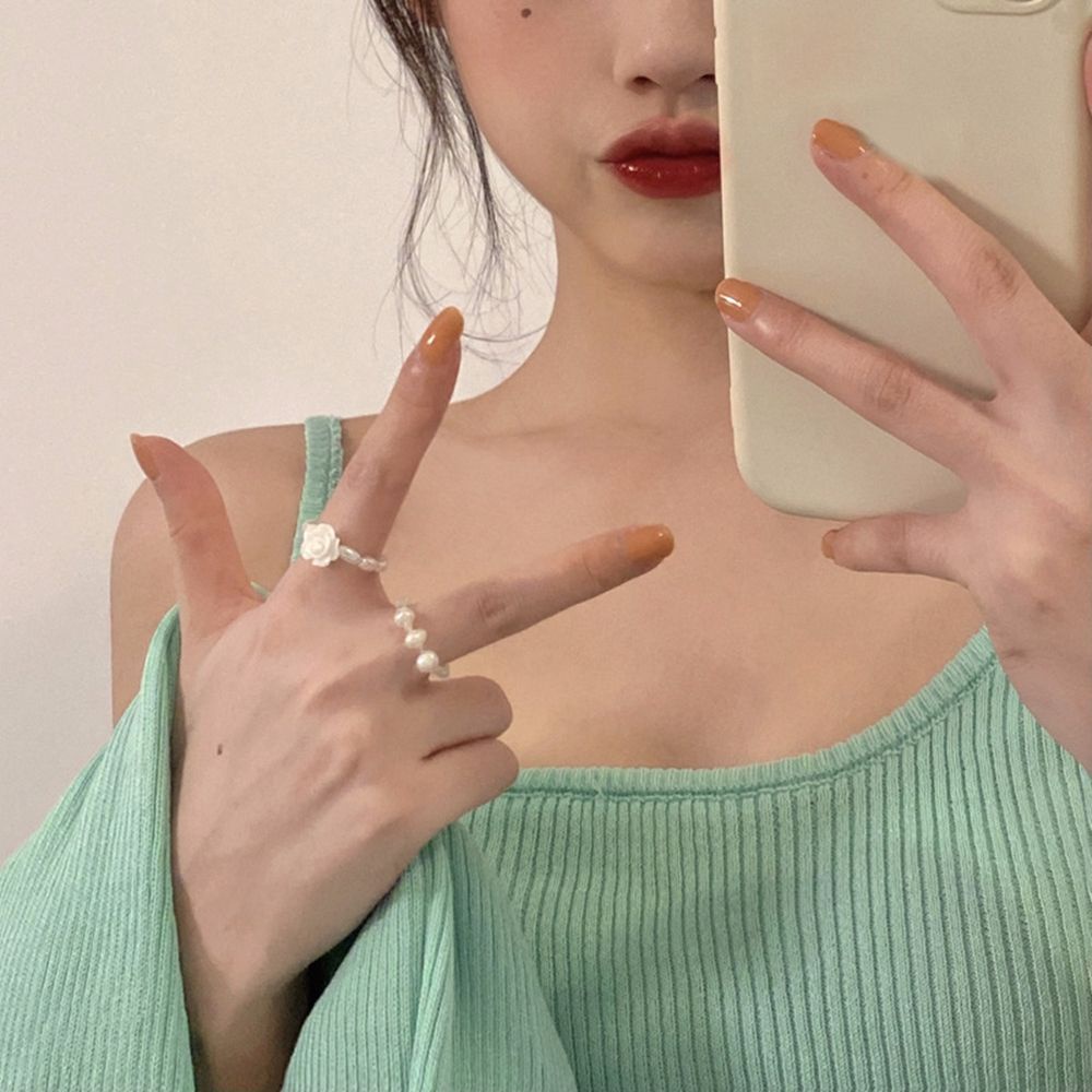 Set 2 nhẫn đeo ngón tay co giãn đính ngọc trai nhân tạo thời trang cổ điển cho nữ