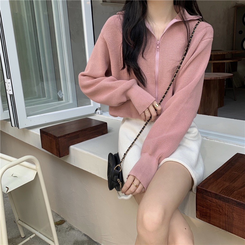 Áo cardigan SUXI dệt kim cổ lọ dáng rộng màu sắc đơn giản thời trang thu đông cho nữ