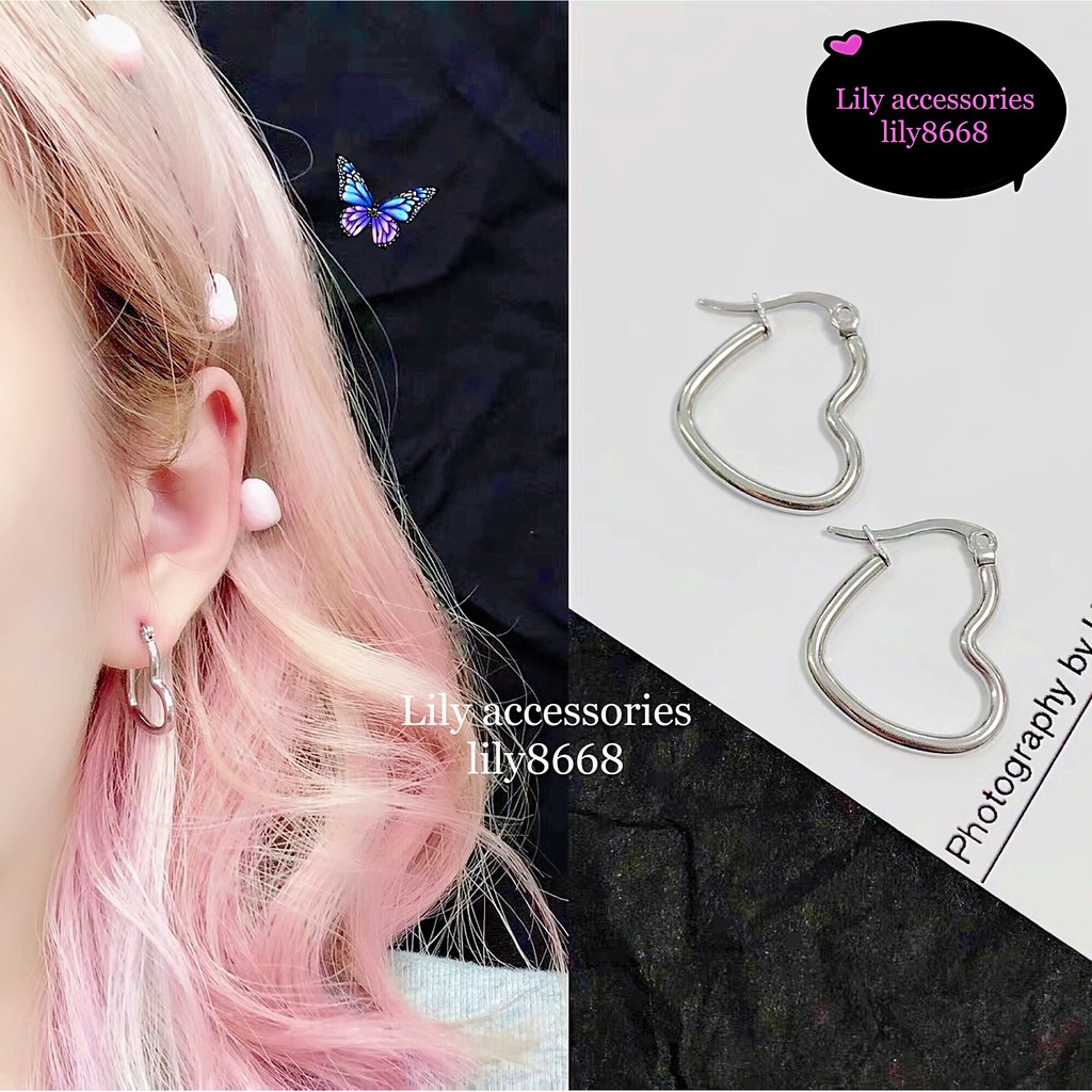 Heart Empty Earrings khuyên tai titan trái tim không gỉ không đen không dị ứng unisex (full size)