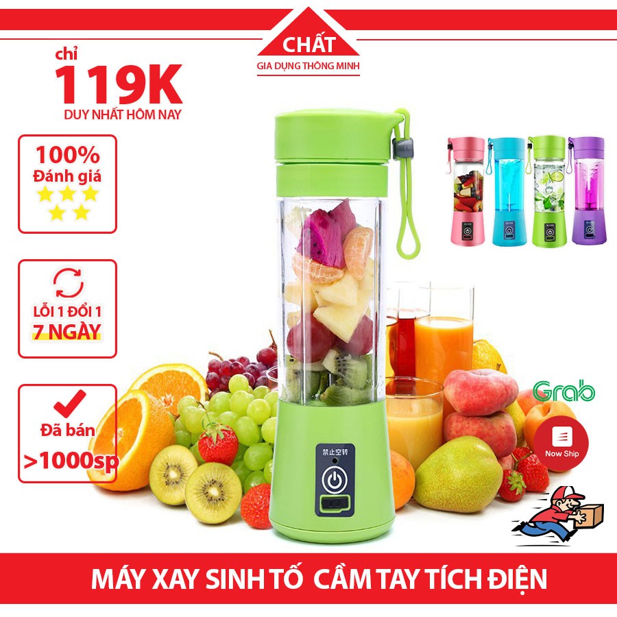 Máy Xay Sinh Tố Đa Năng Mini Sạc Pin Tích Điện Cầm Tay Hm 6 Lưỡi Kép - Máy Ép Hoa Quả, Trái Cây Nhỏ Gọn Tiện Lợi