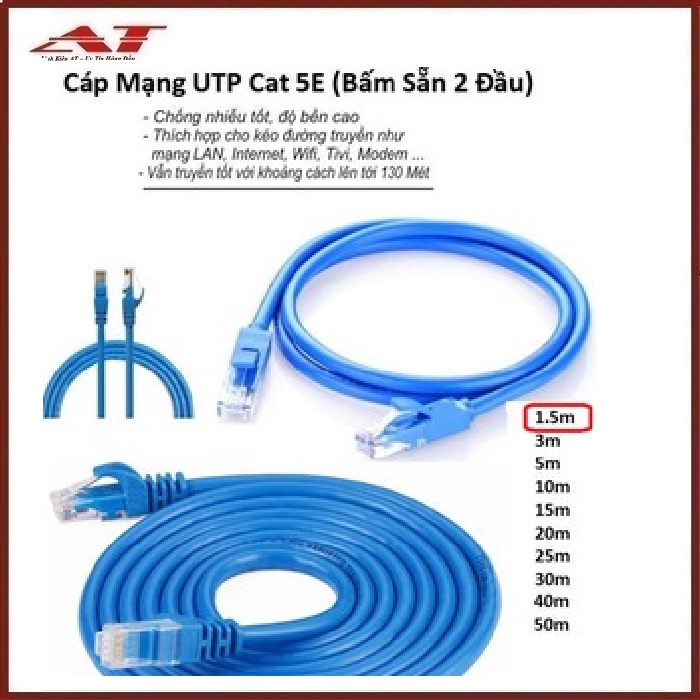 Cáp Mạng UTP Cat 5E Dây Xanh ( Bấm Sẵn 2 Đầu )Cable Lan UTP Cat 5E -1.5m