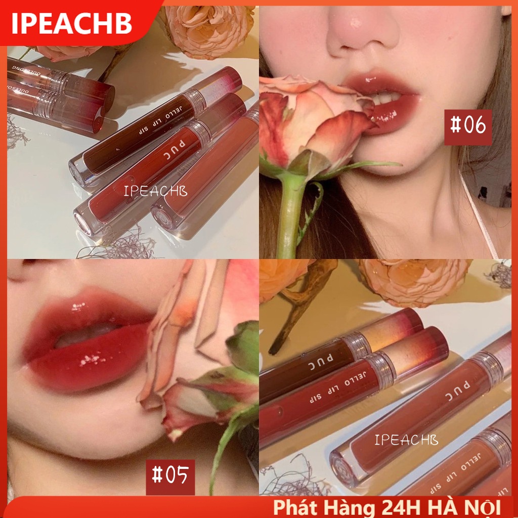 Son Bóng PCU Màu Nude Nhạt Siêu Mềm Mượt dưỡng Môi Chống Thấm Nước