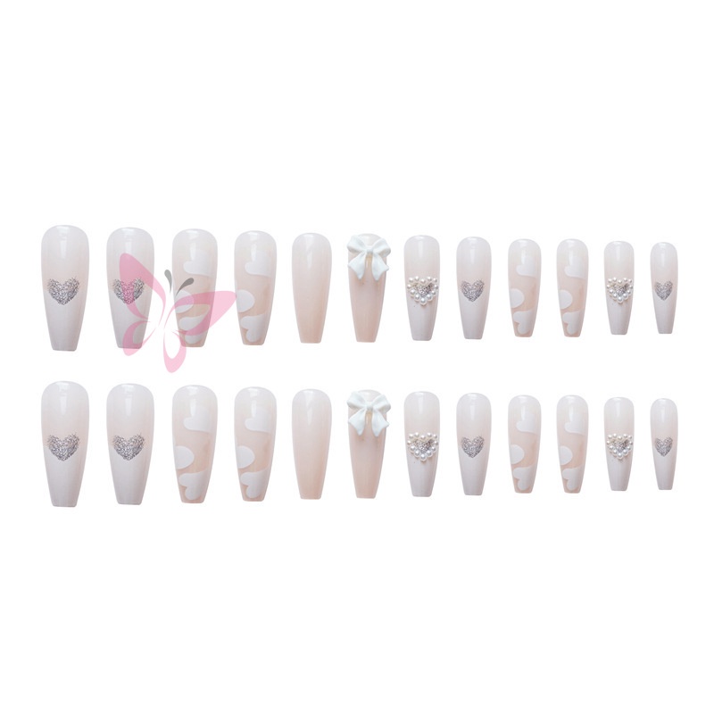 Set 24 Móng Tay Giả Đính Ngọc Trai Thời Trang Cho Nữ