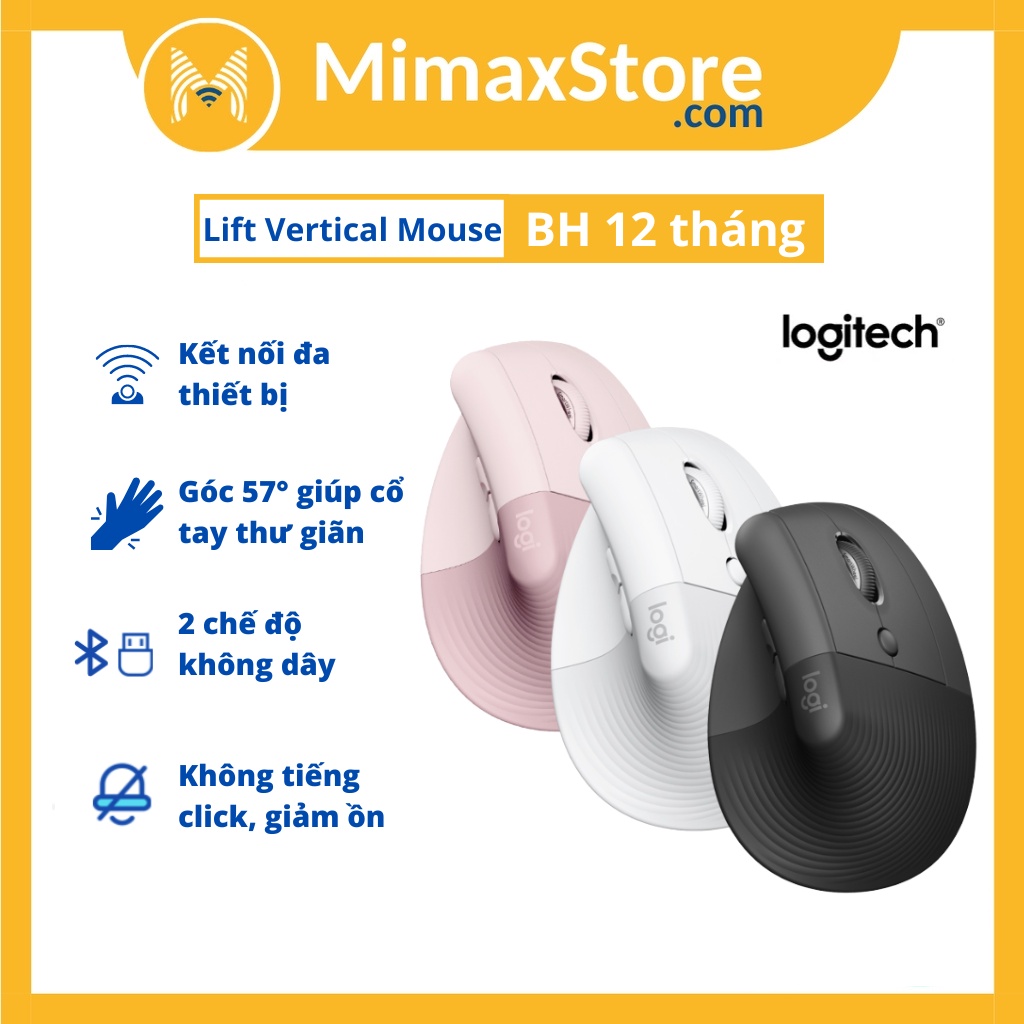 Chuột Công Thái Học Không Dây Logitech Lift Vertical-Bluetooth | Hàng Chính Hãng | BH 12T | Mimax Store