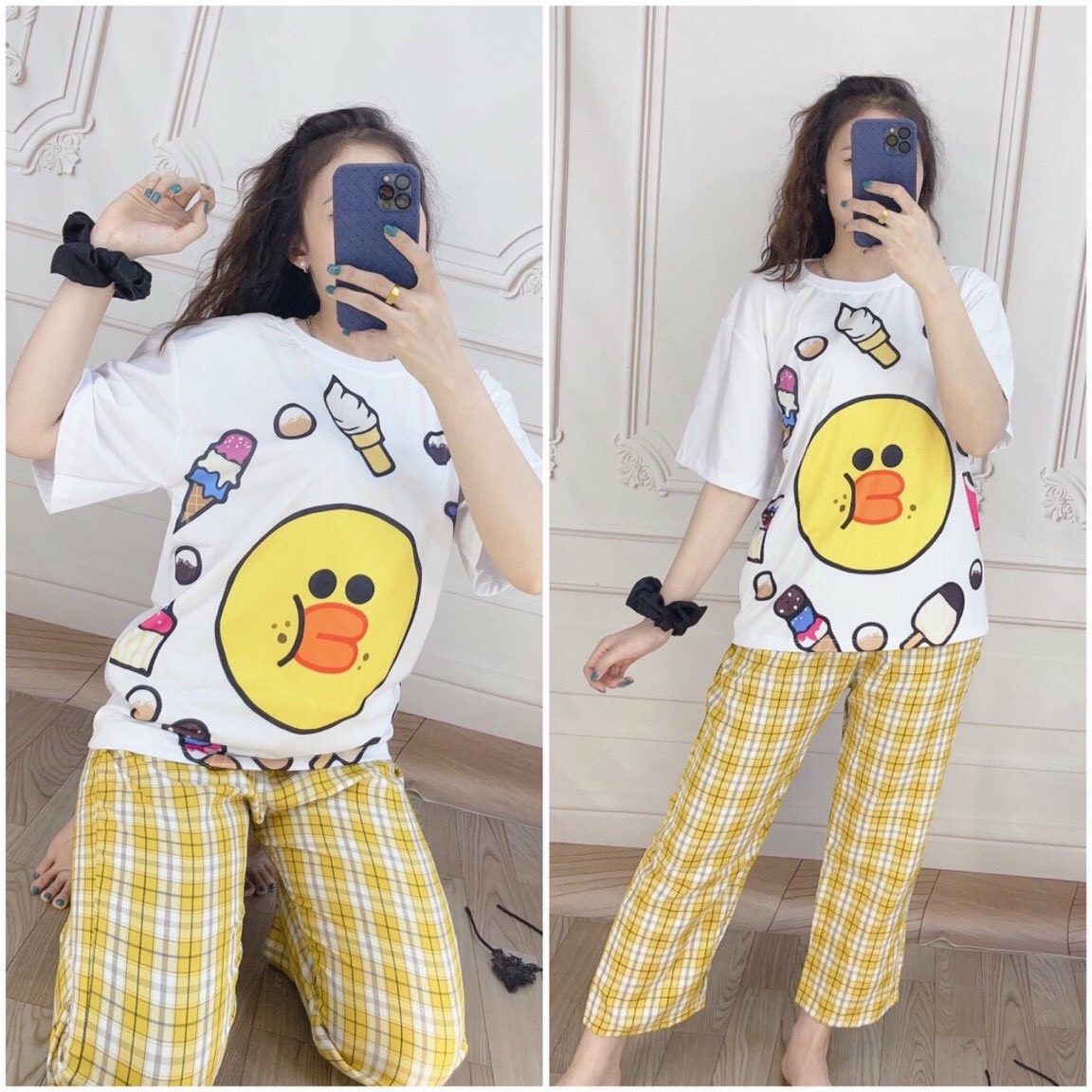 Set đồ bộ nữ quần caro kate ống rộng NHIỀU MẪU, đồ bộ hoạt hình Freesize Molly Fashion