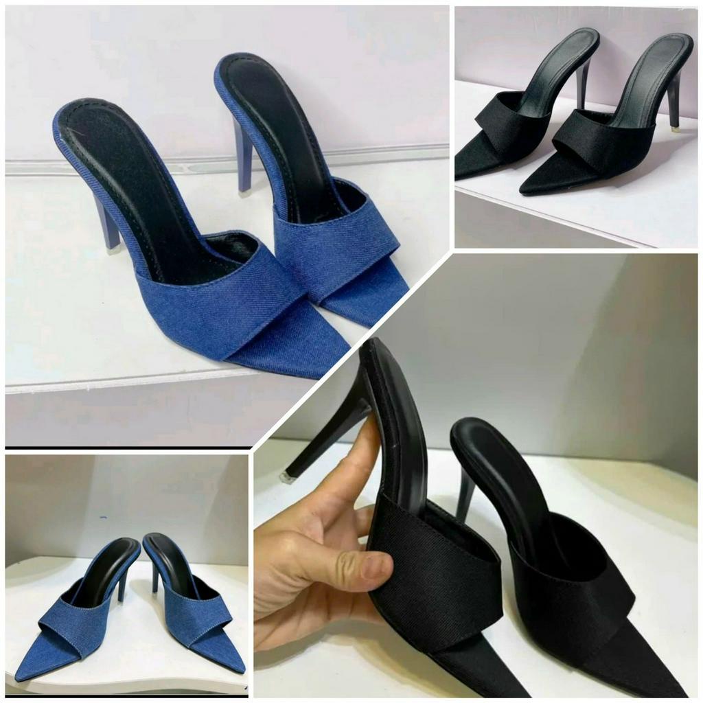 Giày gót nhọn vải rin 9cm.