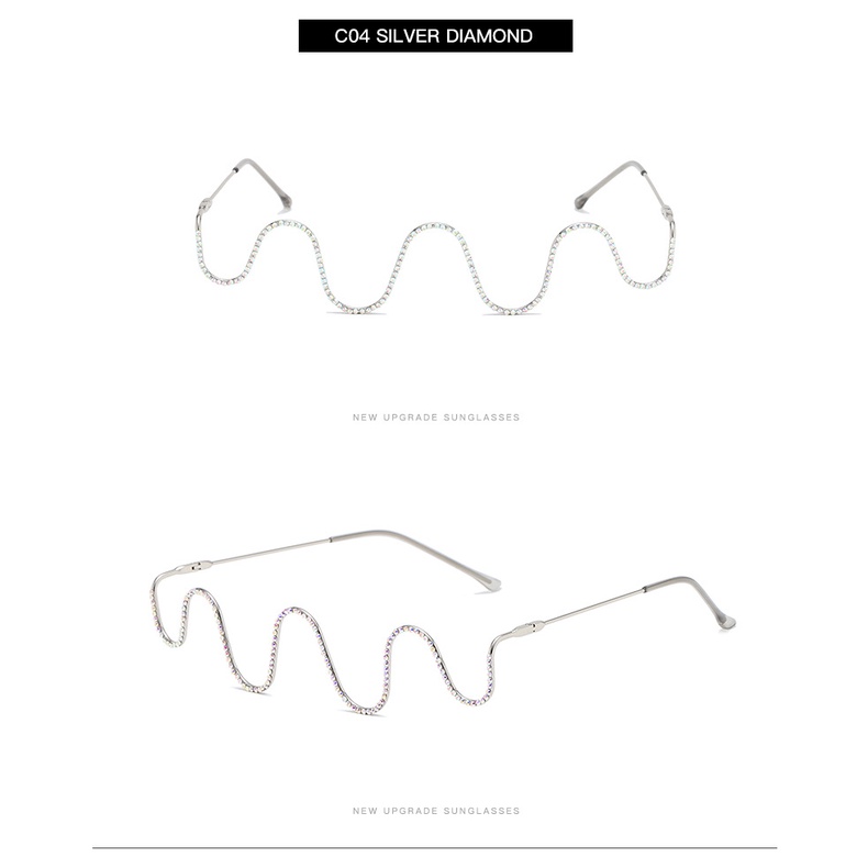 Kính Râm Nữ Không Gọng Gợn Sóng Đính Đá Phong Cách Steampunk